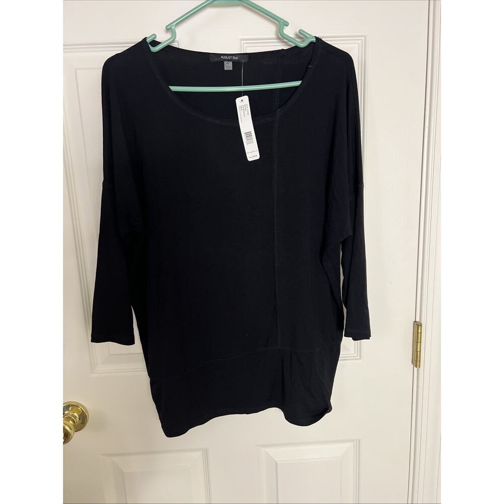 NWT August Silk Black Knit Top Short Sleeve Scoop Neck Rayon Spandex M‎